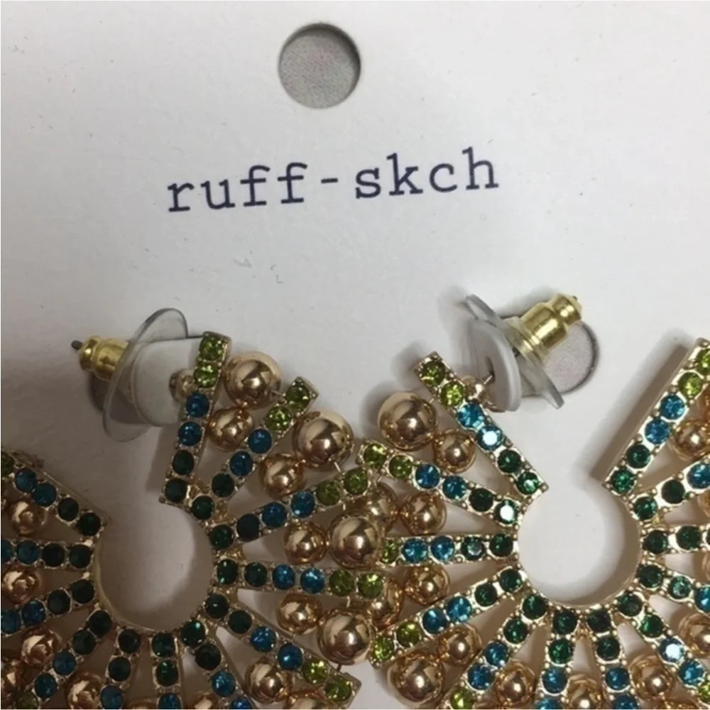 RUFF SKCH Gold and Green Blue Statement Earrings